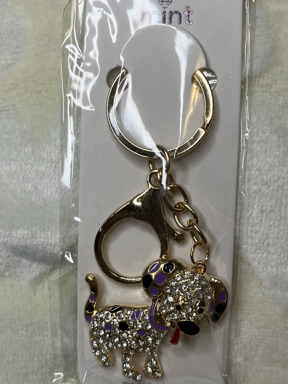Mint Gold-Tone Dog Key & Card Holder with Purple Accents